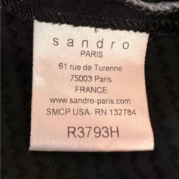 Sandro Paris Black Textured Fit & Flare Sleeveless Dress Sz 3 L Elegant Zip Back - Picture 9 of 12